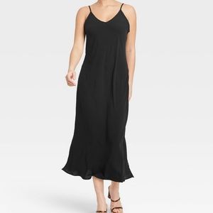 Black satin slip dress